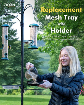 iBorn Bird Feeders Station ring installed around a pole for secure viewing