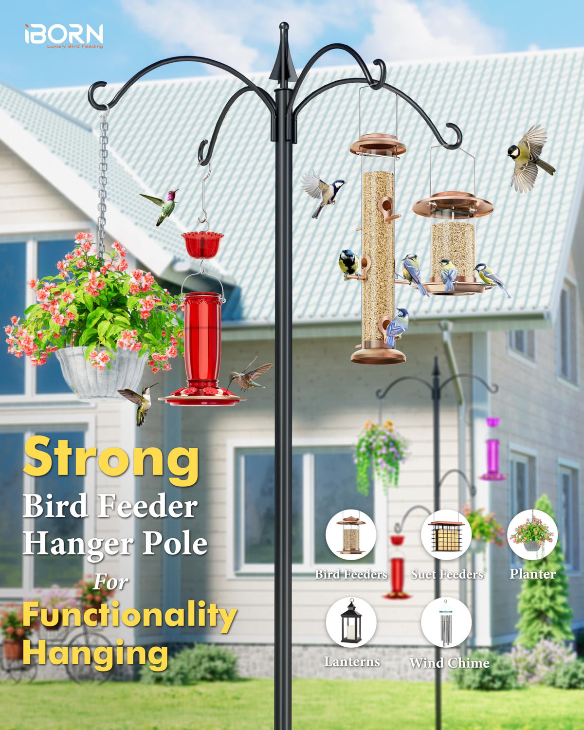 iBorn Bird Feeders Station screw-in connections keep sections straight against wind