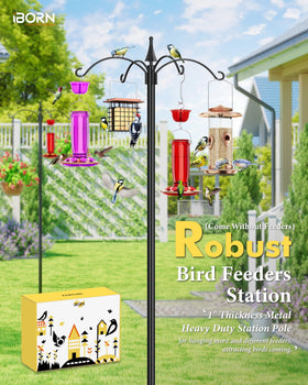 iBorn Bird Feeders Station demonstrates four top hooks for versatile feeder placement