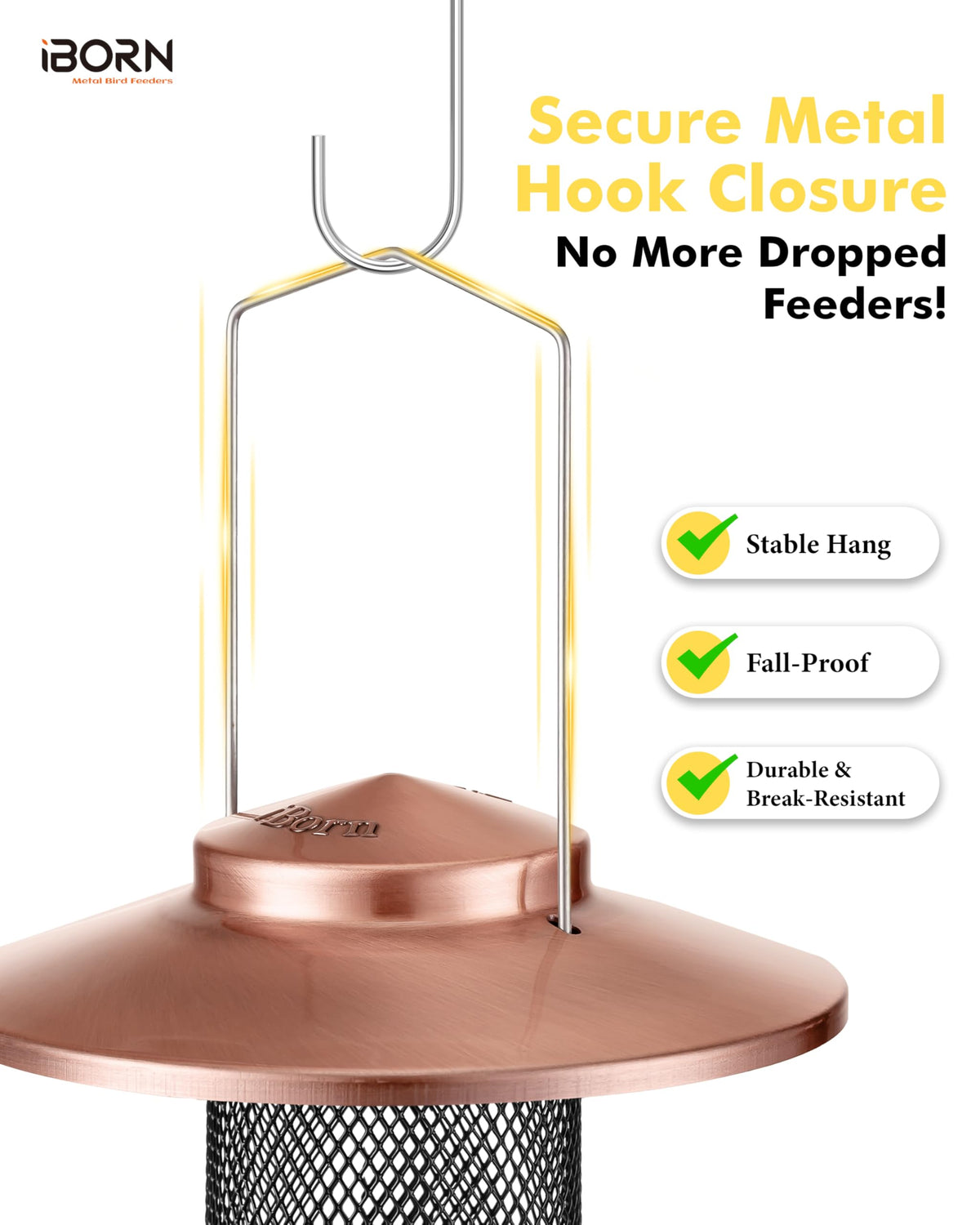 iBorn bottom ring tray with wing nut lock minimizes seed spills.