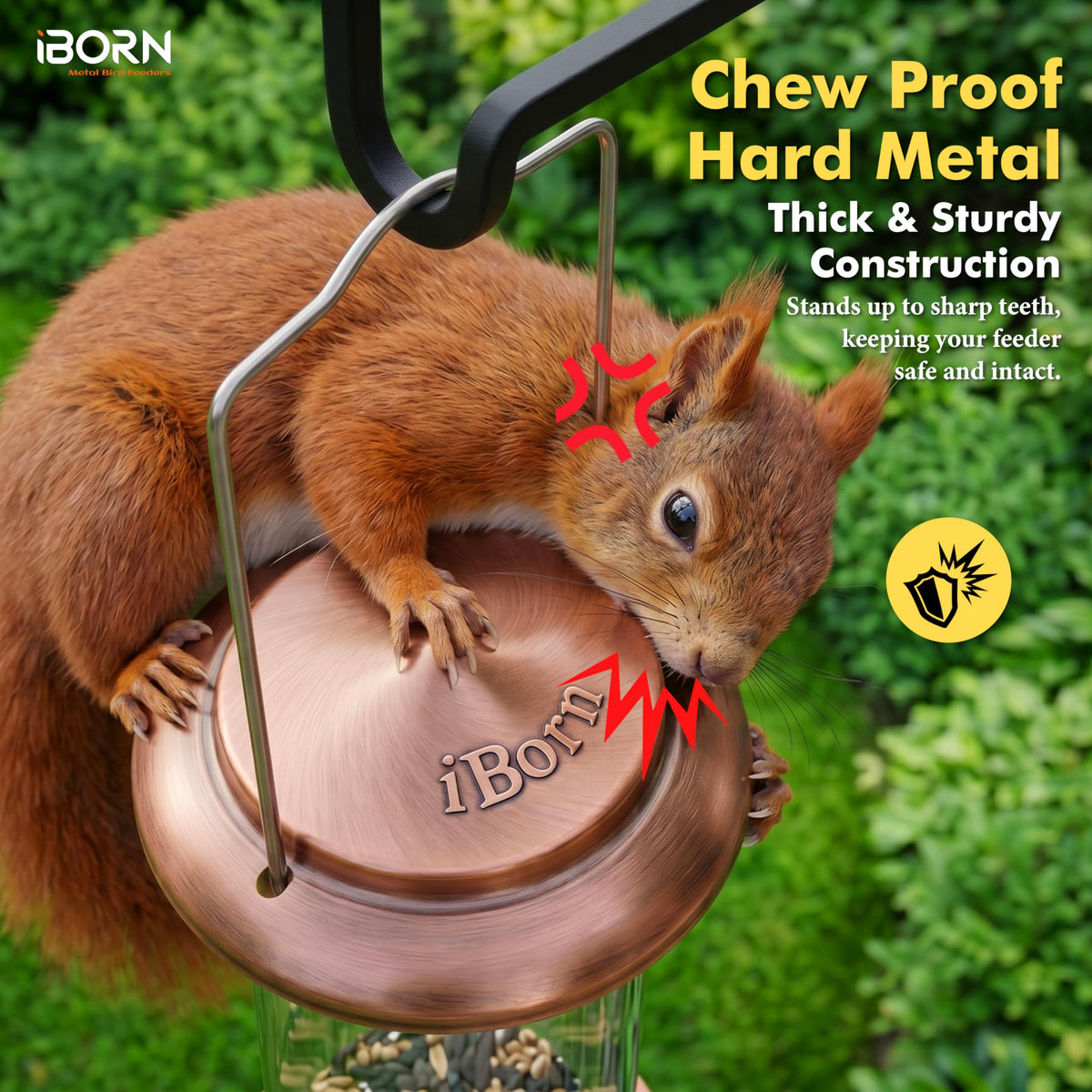 Iborn brushed copper finish bird feeder adds color to your garden.