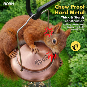 Iborn brushed copper finish bird feeder adds color to your garden.