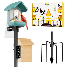 iBorn camera bird feeder pole outdoors with assembly-friendly setup and flexible placement