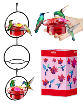 iBorn circular hanging hummingbird feeder with 360° perch attracts multiple birds