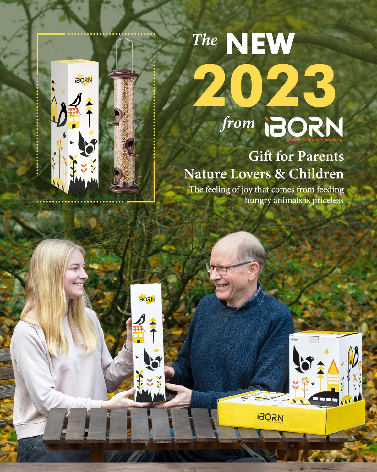 iborn coffee finish feeder highlighting durable metal top and base for all weather use.