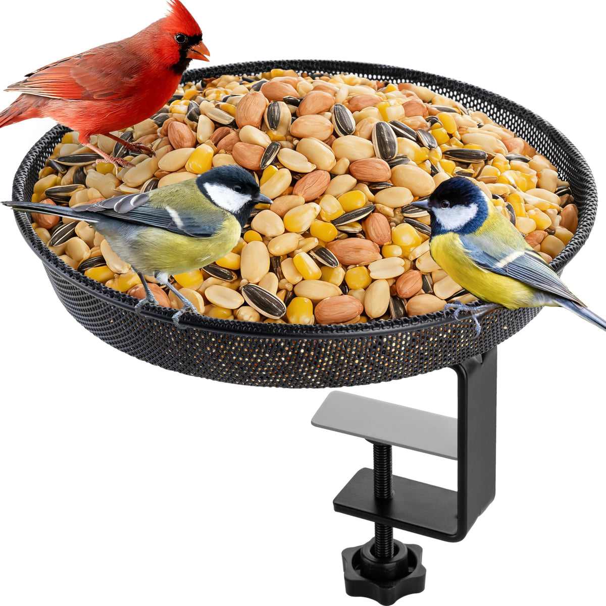 iBorn Deck Bird Feeder tilt-proof tray keeps seeds level for windy days on your deck