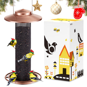 iBorn Finch Feeder outdoors with a weatherproof roof protecting seeds and birds.