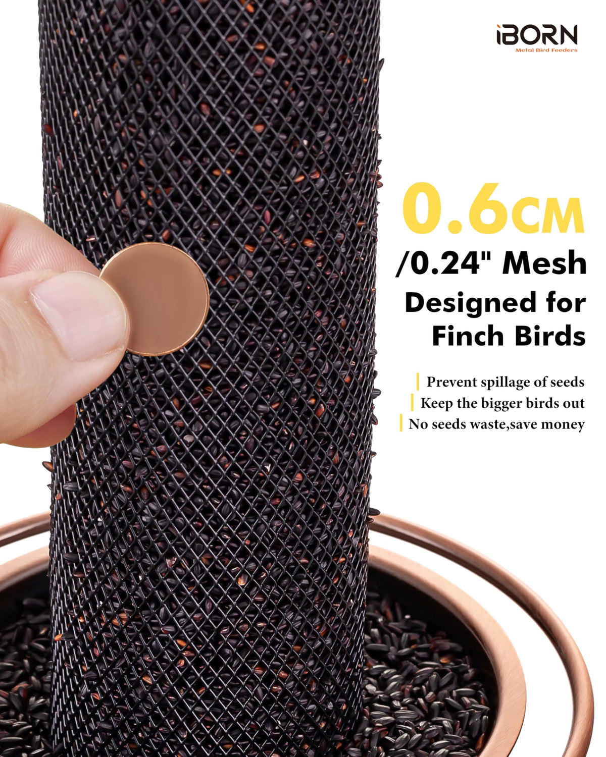 iBorn flip-top refill feature enables quick one-handed seed topping.