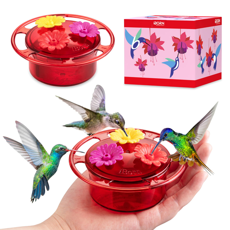 iBorn handheld hummingbird feeder with 3oz capacity, easy grip for outdoor use.