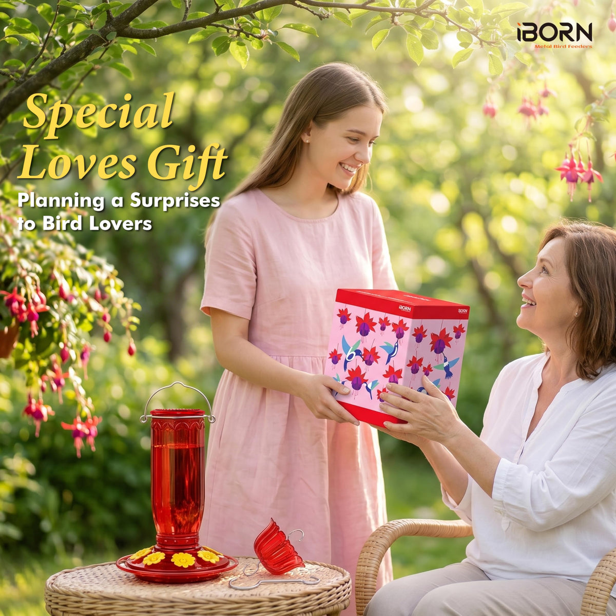 iBorn feeder includes ant moat to keep nectar clean