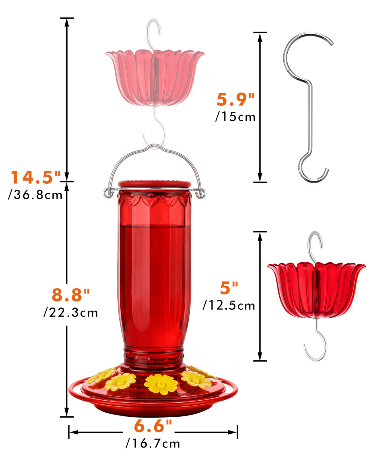 iBorn feeder features yellow flower ports to attract hummingbirds