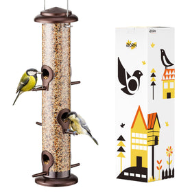 iborn metal bird feeder with six ports in coffee finish attracts multiple birds.