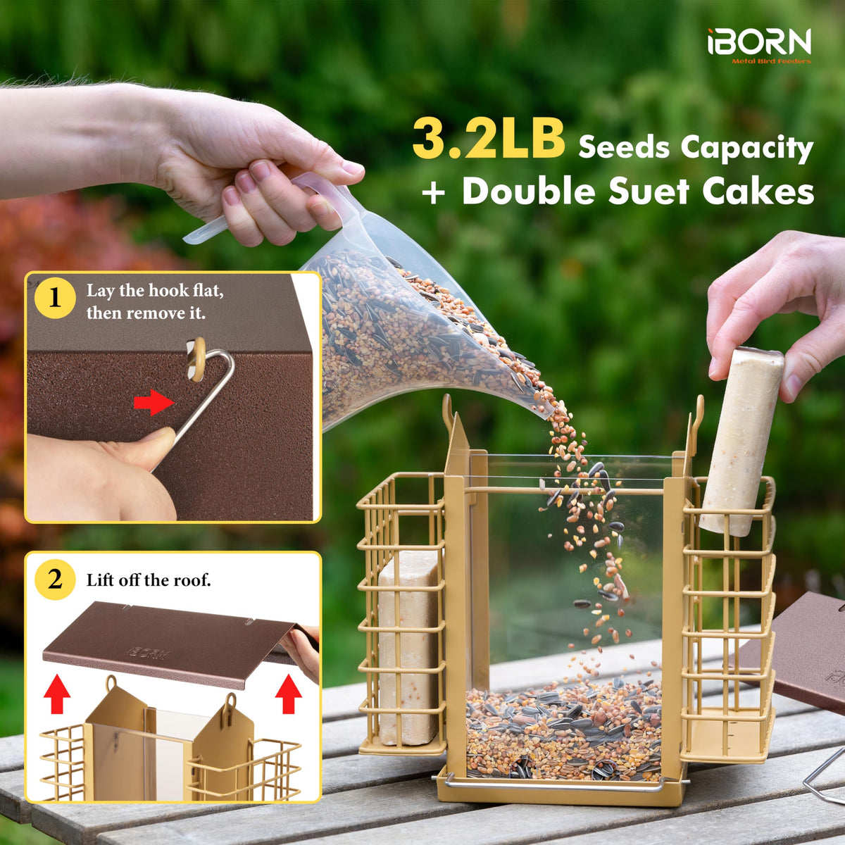 iBorn metal fixed hanger keeps the feeder steady in wind