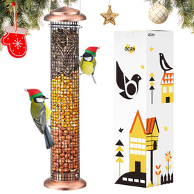 iBorn Metal Peanut Bird Feeder in copper finish outdoors for durable backyard feeding.