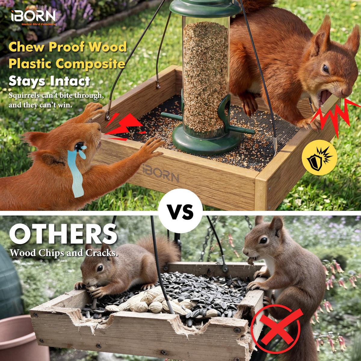 iBorn Platform Bird Feeder Tray shows 3LBS capacity for feeding birds.