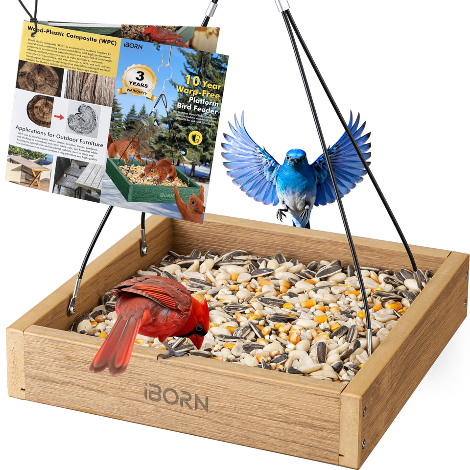 iBorn Platform Bird Feeder Tray close-up of chew-proof WPC texture for durability.
