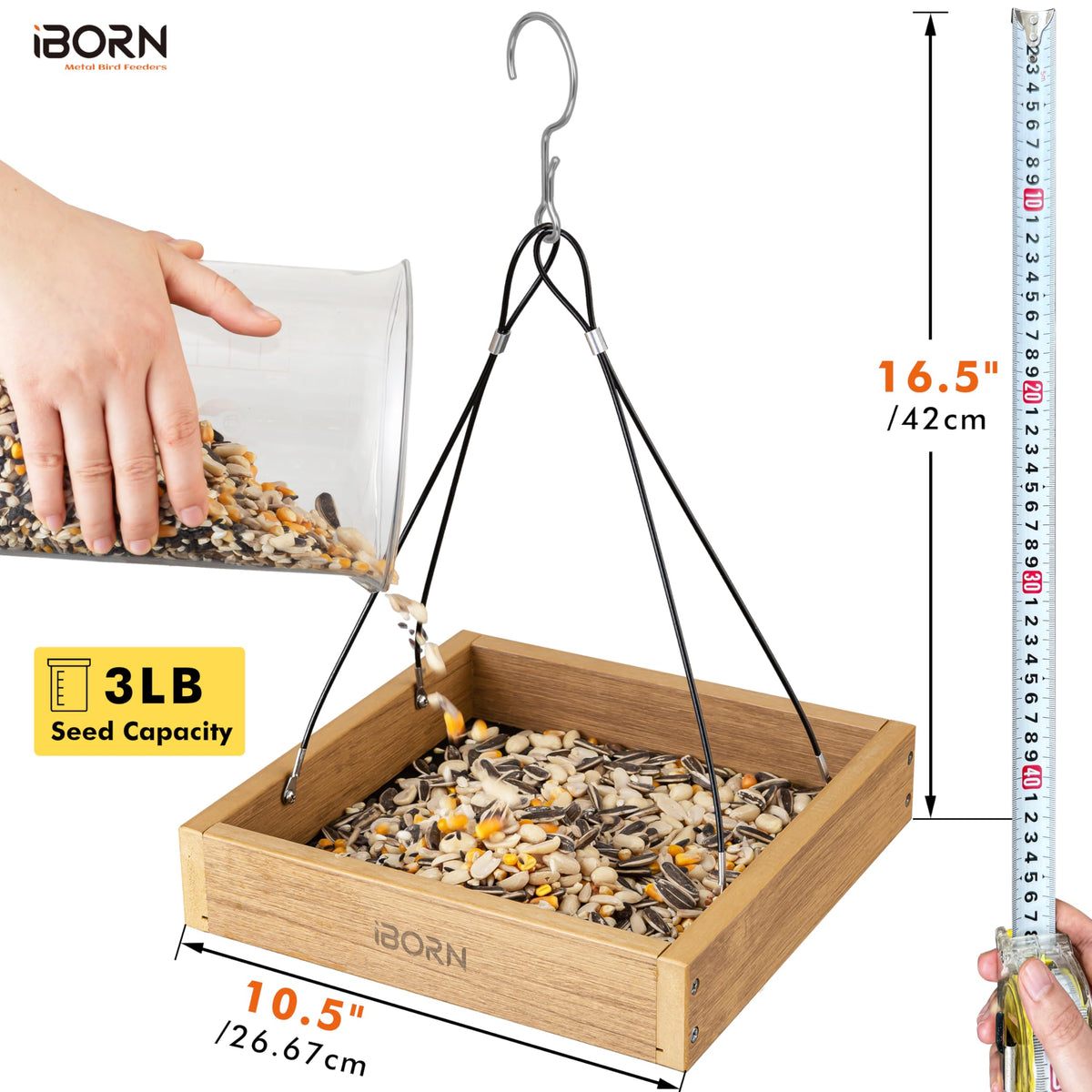 iBorn Platform Bird Feeder Tray outdoors mounted to showcase weatherproof design.