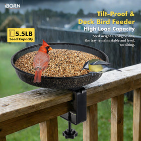 iBorn railing feeder clamp secures to balcony rails for easy mounting