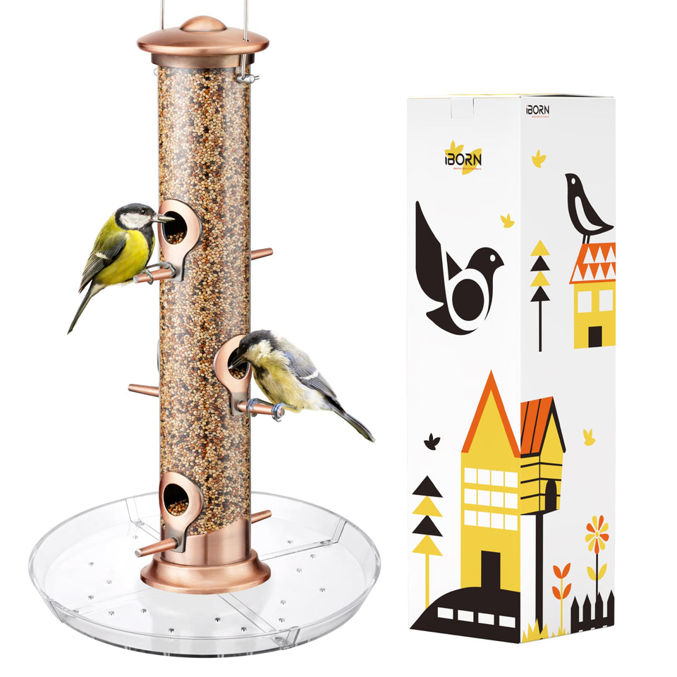 iBorn seed catcher 6-port bird feeder outdoors reduces ground seed mess