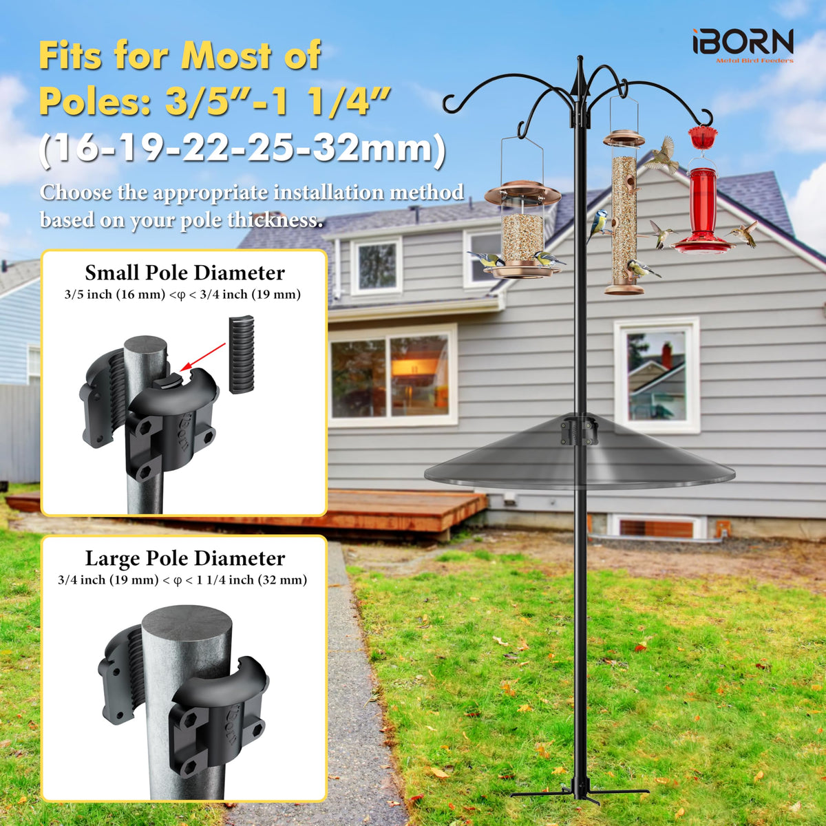 IBORN spacer piece helps fit smaller poles for secure installation.