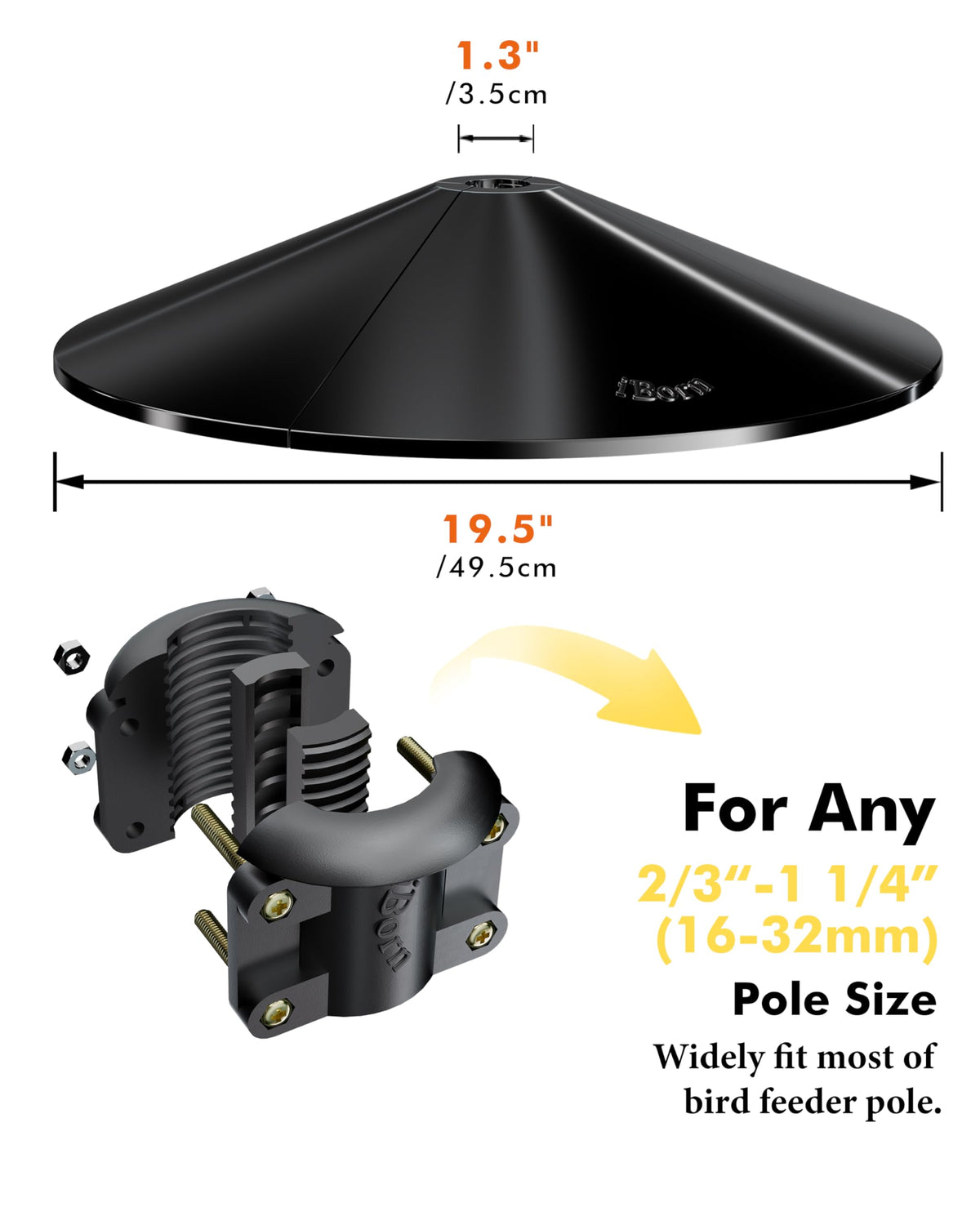 iBorn Squirrel Baffle anti-chew polycarbonate protects feeders from gnawing.