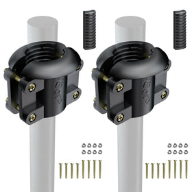IBORN squirrel-baffle-bracket securely mounted on a bird feeder pole for added stability.