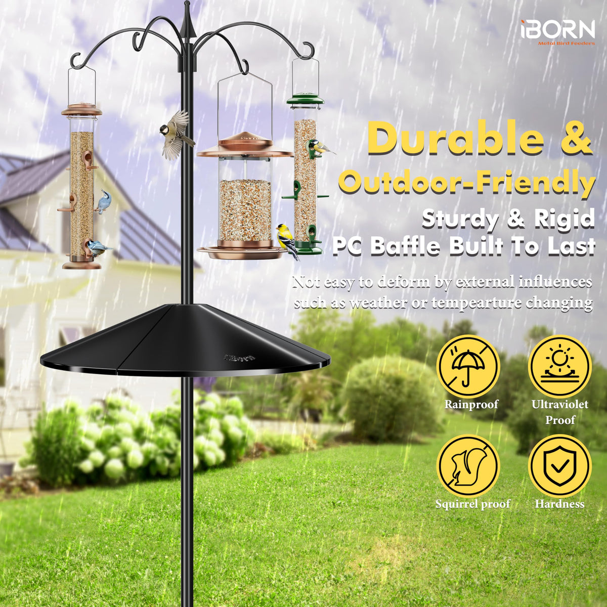iBorn Squirrel Baffle fits poles 2/3 to 1-1/4 inch.