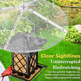 iborn transparent baffle provides 360-degree view of feeding birds