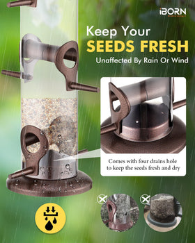 iborn rust resistant outdoor feeder withstands rain and sun.