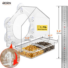 iBorn window feeder mounted on glass with five strong suction cups for stability.