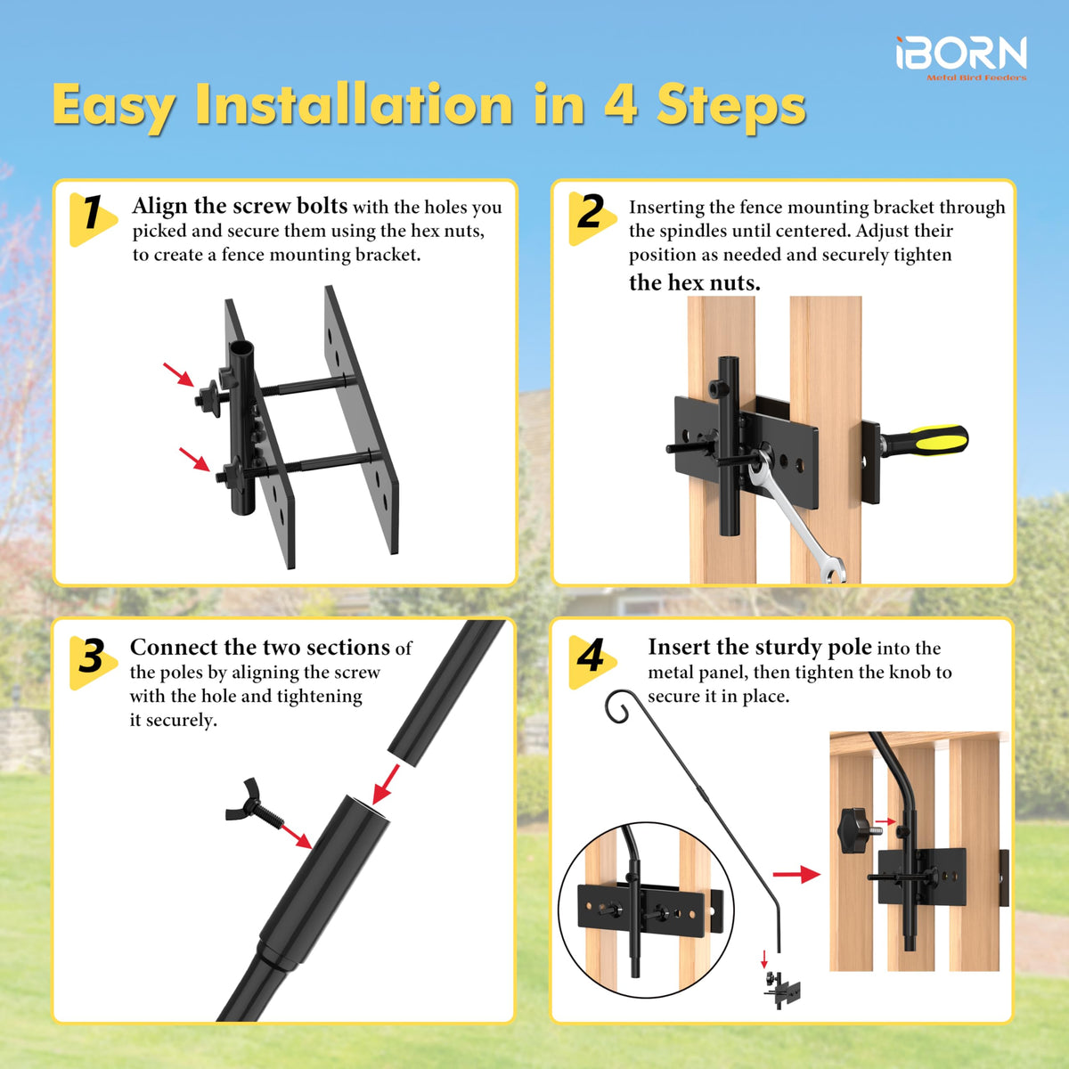 iBorn wrought-iron construction offers heavy-duty outdoor durability.