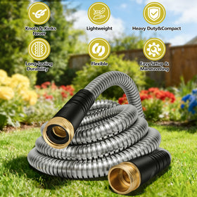 IBXFO 150 ft stainless steel garden hose compact storage coil.