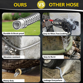 IBXFO 150 ft stainless steel garden hose wide temperature range flexibility.