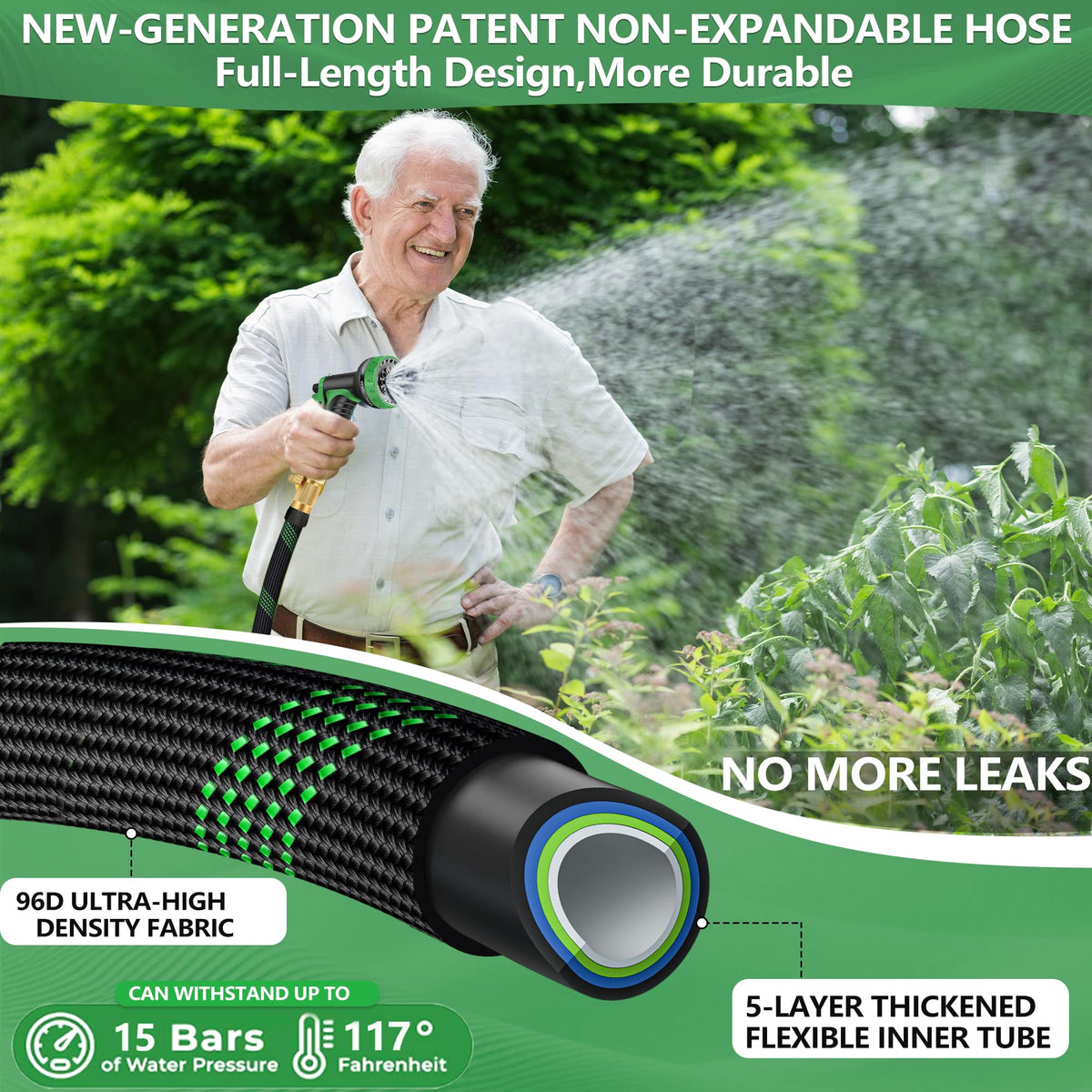 IBXFO anti-kink design keeps water flowing smoothly during routine watering.