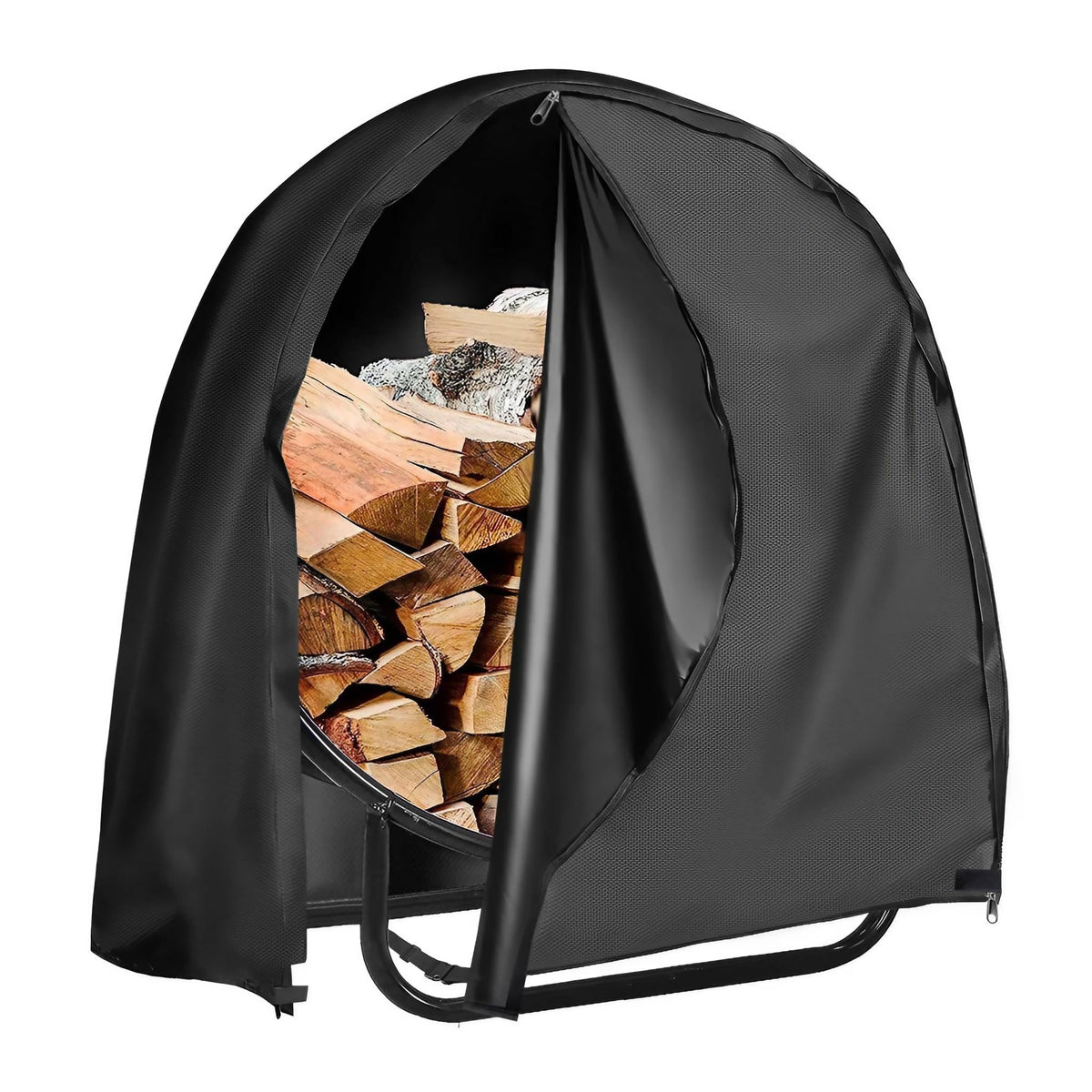 IC ICLOVER firewood log hoop cover fits 40-inch racks and keeps wood dry.