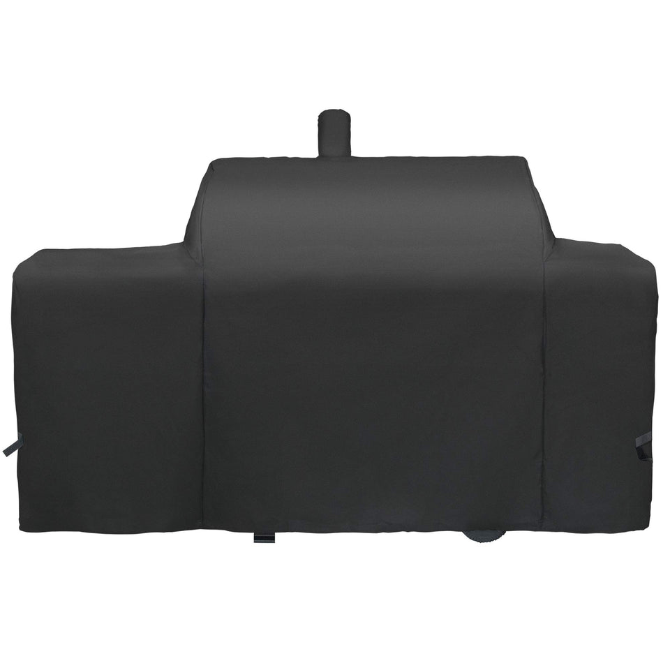 i COVER grill cover on Oklahoma Joe's Longhorn, front view for weather protection.