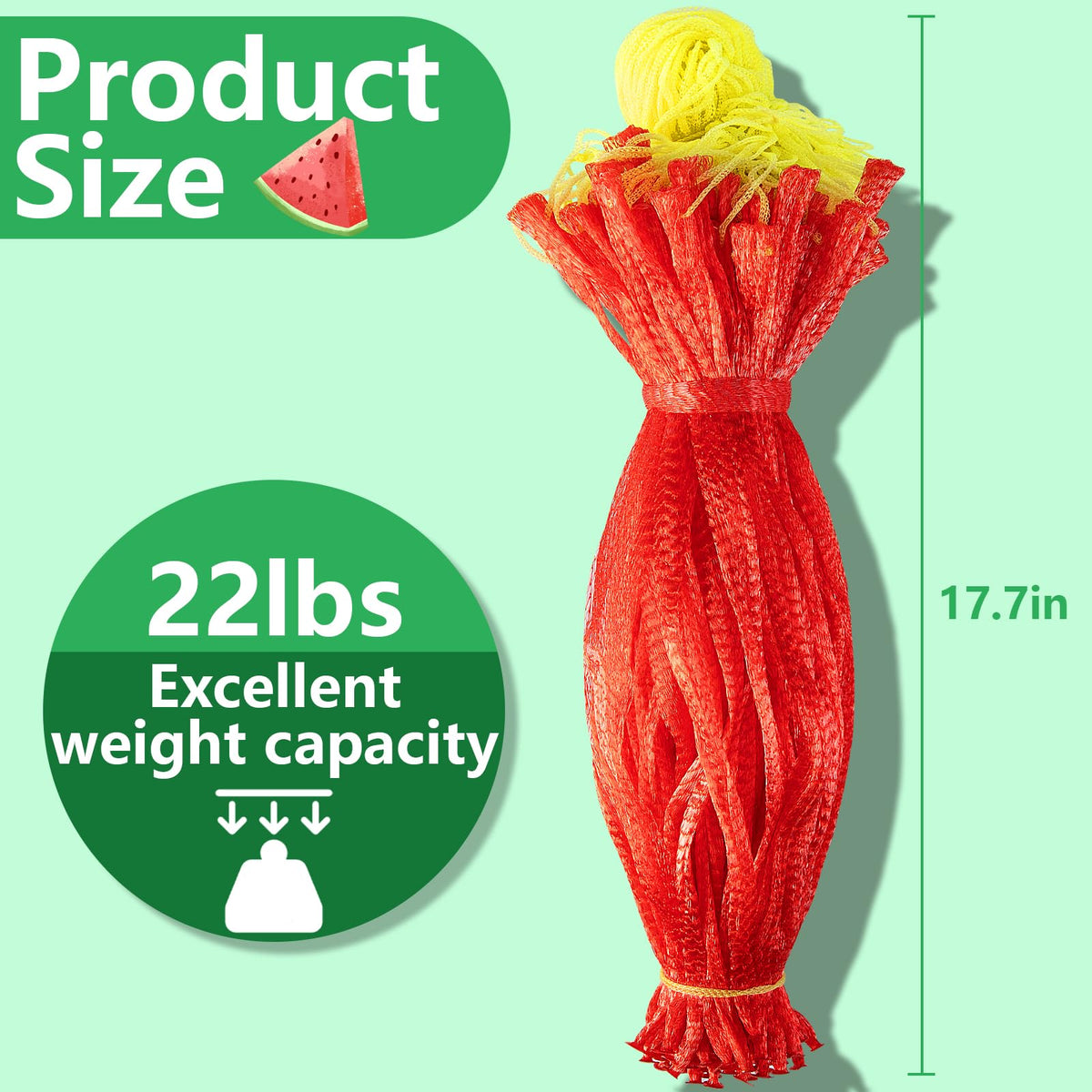 Iceyyyy hanging mesh nets shown storing fresh fruit and vegetables.