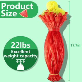 Iceyyyy hanging mesh nets shown storing fresh fruit and vegetables.