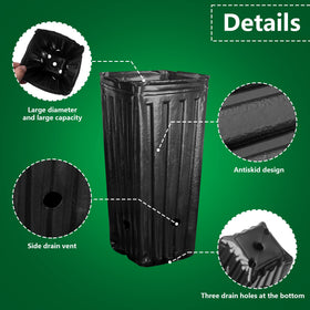 Iceyyyy plastic deep treepot in black with side and bottom drainage holes