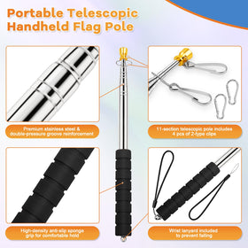 ICOMEY flag pole with dual clip styles supports diverse flag sizes.