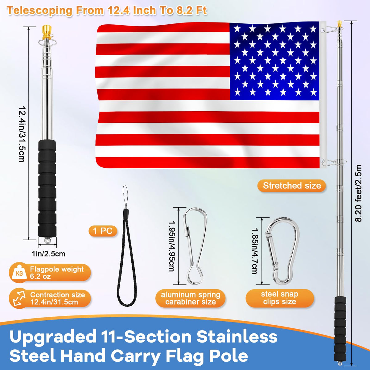 ICOMEY stainless steel flag pole offers durable daily use for tours.