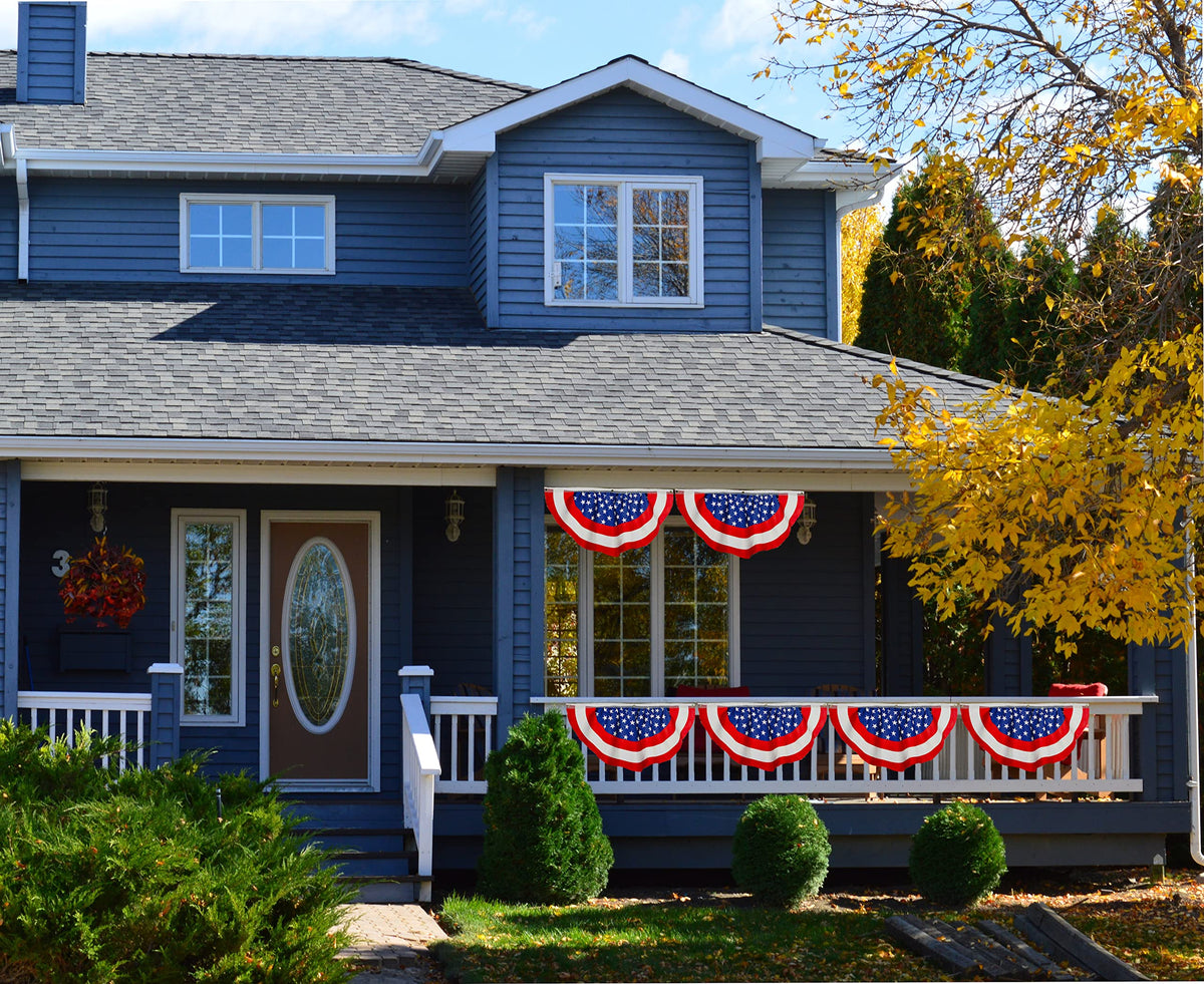 Iconikal American flag bunting ideal for porch celebrations.