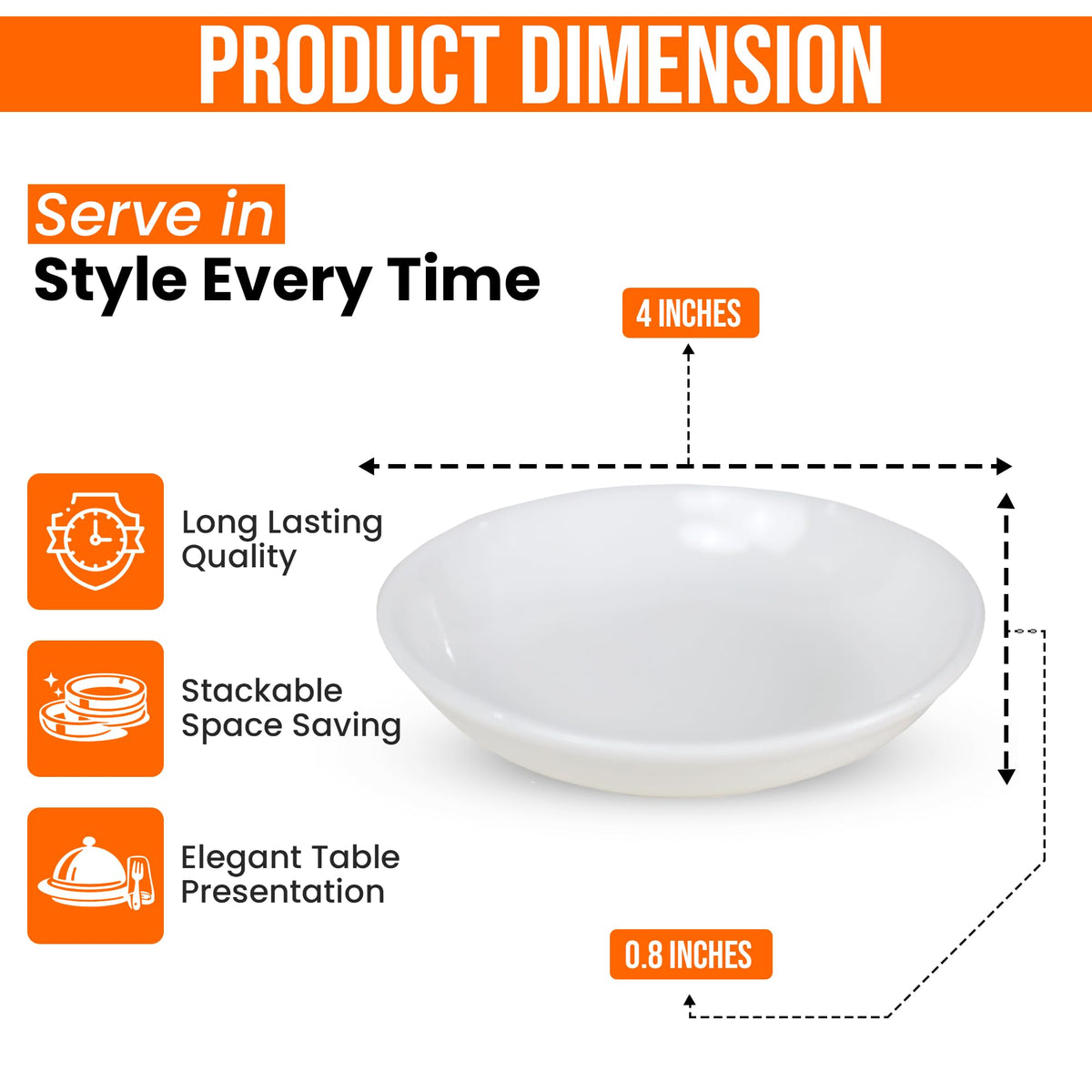 Iconikal condiment bowl 4-inch round white ideal for sauces and oils.