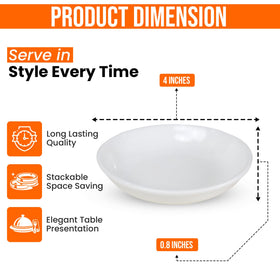 Iconikal condiment bowl 4-inch round white ideal for sauces and oils.