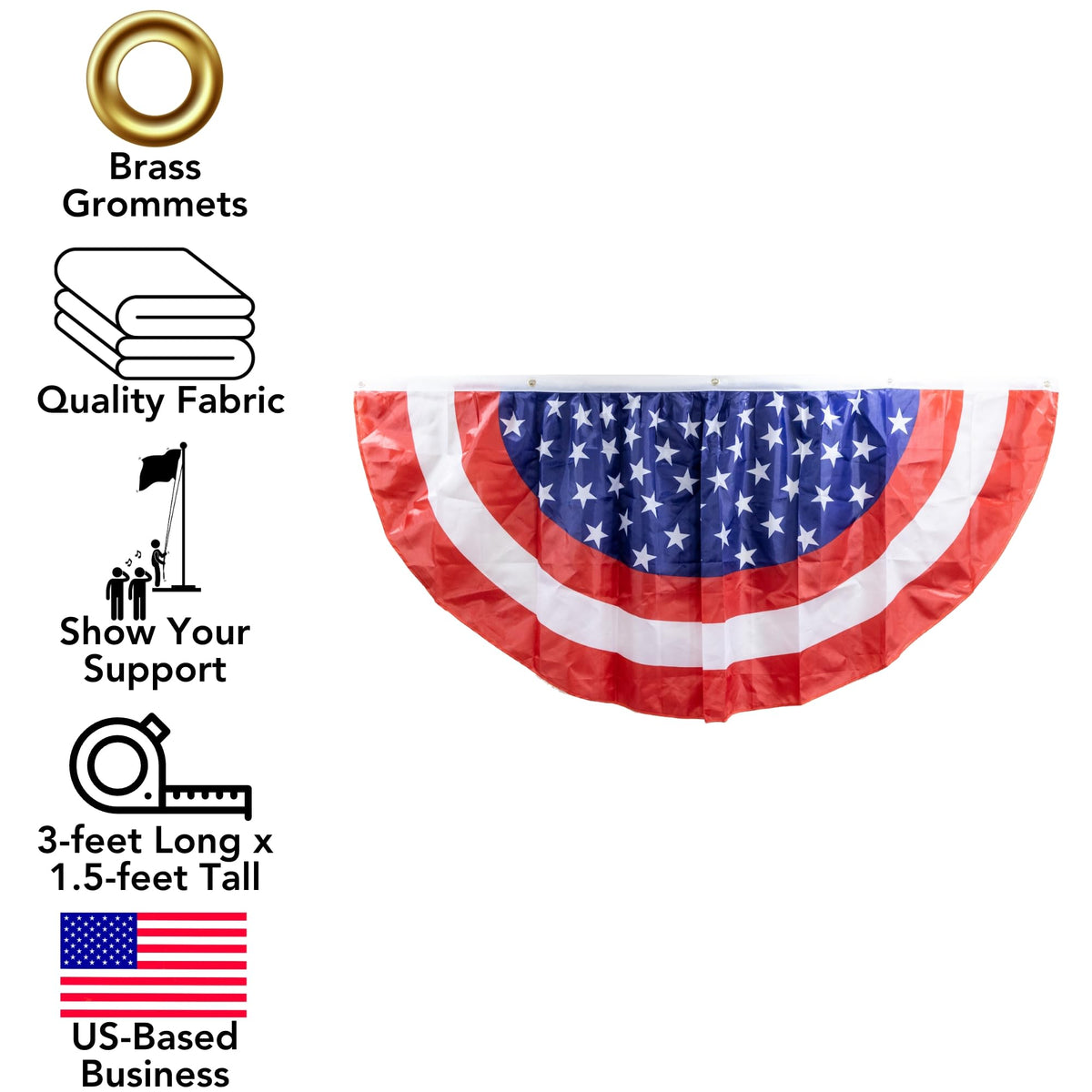 Iconikal patriotic garland with 3 grommets for stable hanging.