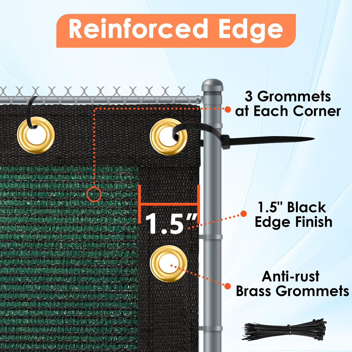 iCover zip ties included for quick, secure fence attachment