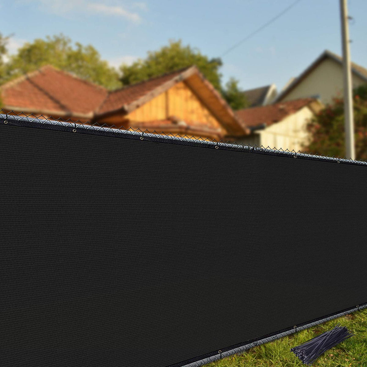 iCover durable knit black fence cover enhances enclosure