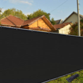 iCover durable knit black fence cover enhances enclosure