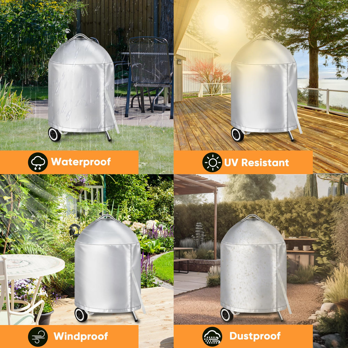 iCOVER grill cover on Weber 22-inch kettle ready for year-round storage.