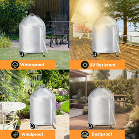 iCOVER grill cover on Weber 22-inch kettle ready for year-round storage.